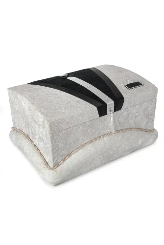 Kadife Süngerli Şeritli Söz Nişan Düğün Çeyizlik Gelin Bohça Sandık Seti (Büyük+Küçük) - Krem/Siyah - İhvan (1)