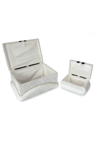 Kadife Süngerli Şeritli Söz Nişan Düğün Çeyizlik Gelin Bohça Sandık Seti (Büyük+Küçük) - Krem/Siyah - 6