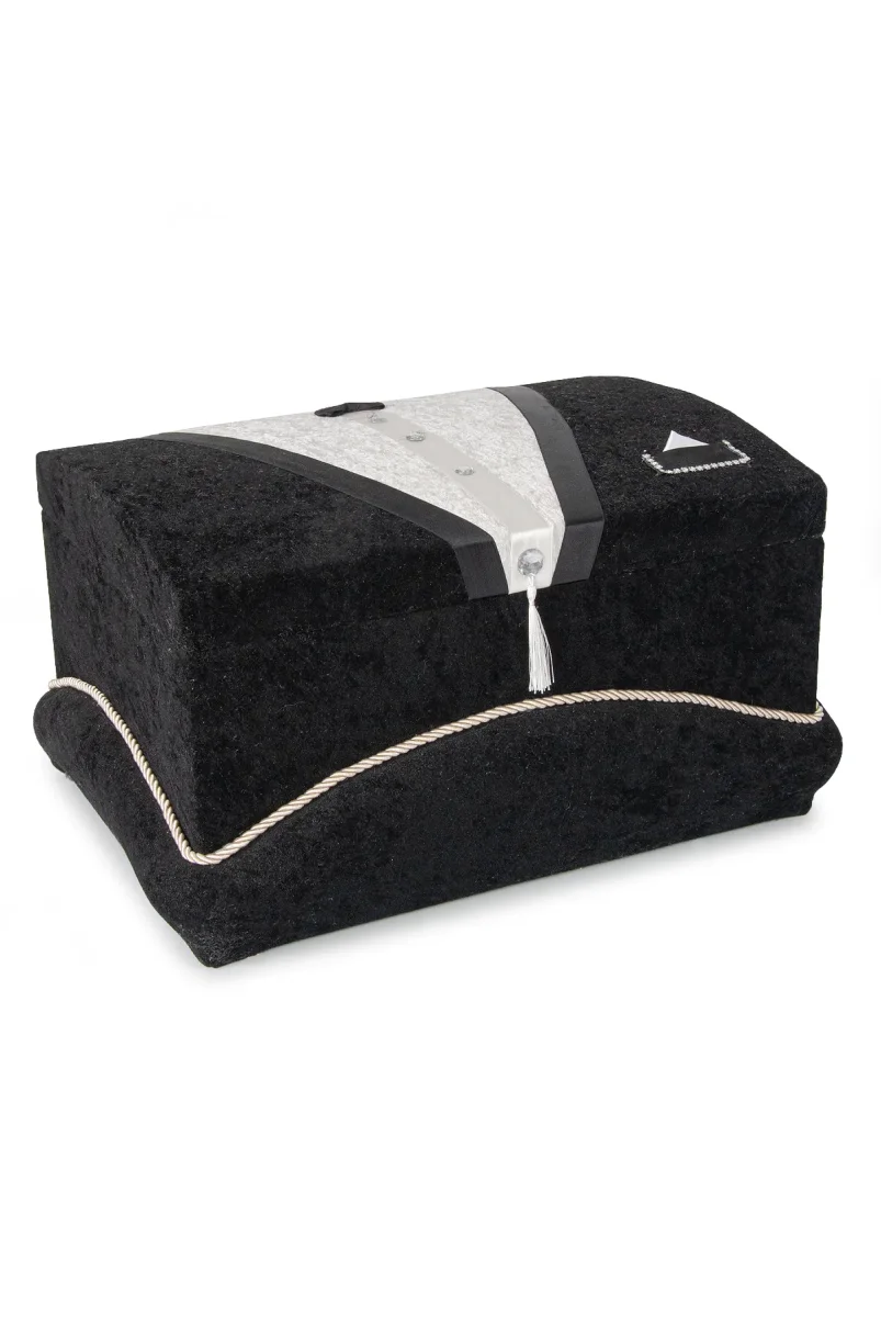 Kadife Süngerli Şeritli Söz Nişan Düğün Çeyizlik Gelin Bohça Sandık Seti (Büyük+Küçük) - Siyah - 2