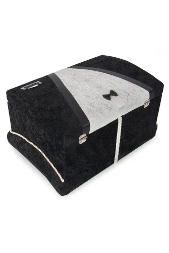 Kadife Süngerli Şeritli Söz Nişan Düğün Çeyizlik Gelin Bohça Sandık Seti (Büyük+Küçük) - Siyah - 4