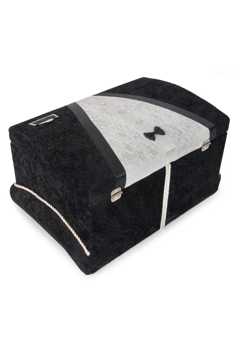 Kadife Süngerli Şeritli Söz Nişan Düğün Çeyizlik Gelin Bohça Sandık Seti (Büyük+Küçük) - Siyah - 4