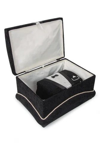 Kadife Süngerli Şeritli Söz Nişan Düğün Çeyizlik Gelin Bohça Sandık Seti (Büyük+Küçük) - Siyah - 5