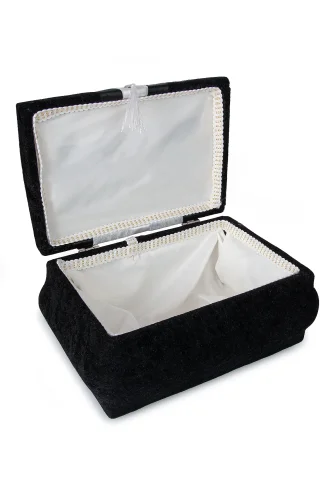 Kadife Süngerli Şeritli Söz Nişan Düğün Çeyizlik Gelin Bohça Sandık Seti (Büyük+Küçük) - Siyah - 8