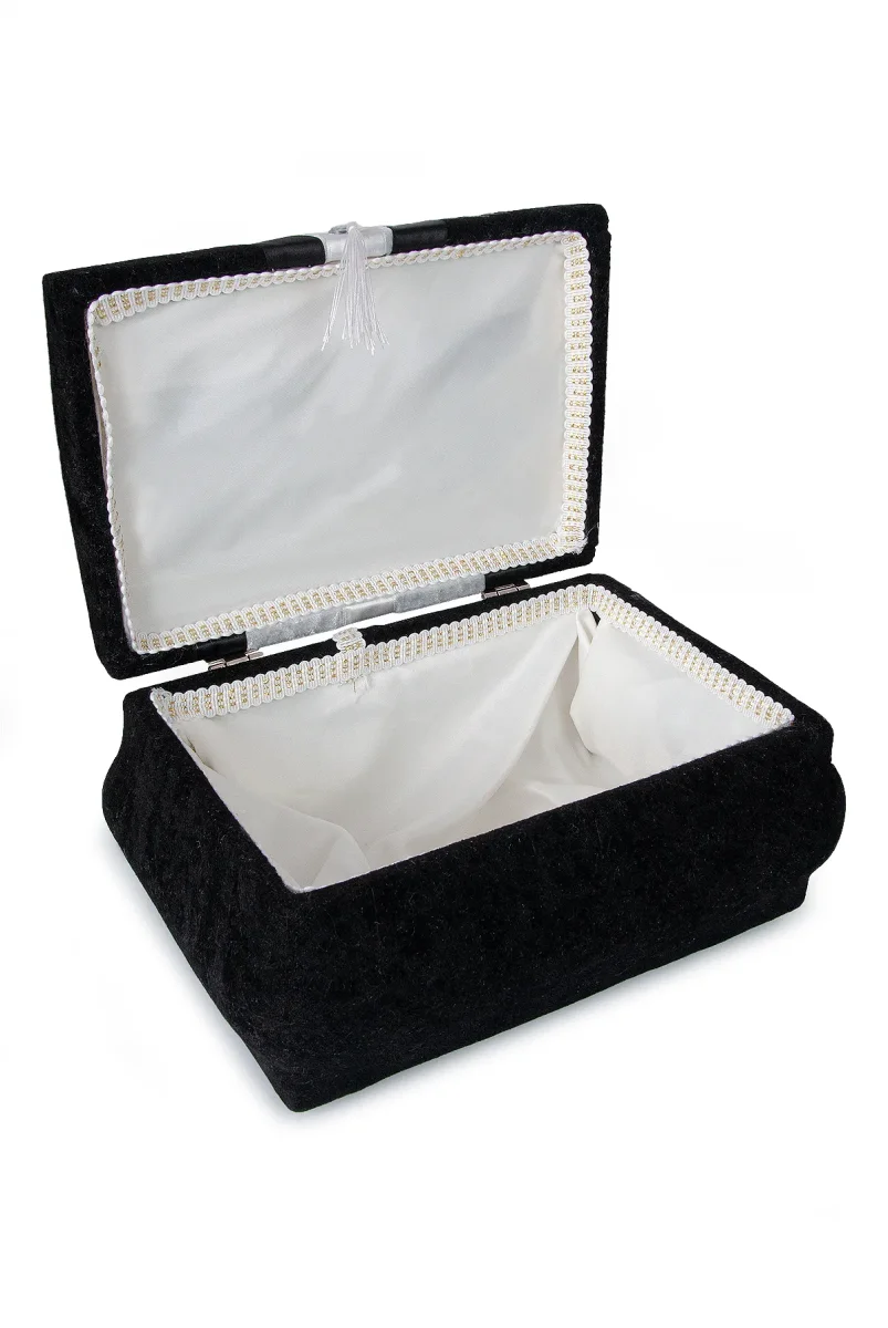 Kadife Süngerli Şeritli Söz Nişan Düğün Çeyizlik Gelin Bohça Sandık Seti (Büyük+Küçük) - Siyah - 8