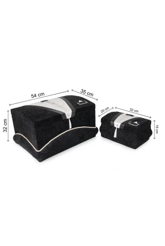 Kadife Süngerli Şeritli Söz Nişan Düğün Çeyizlik Gelin Bohça Sandık Seti (Büyük+Küçük) - Siyah - 9