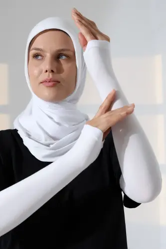 Kadın Avuç İçi Uzun Penye Tesettür Kolluk Beyaz - 5
