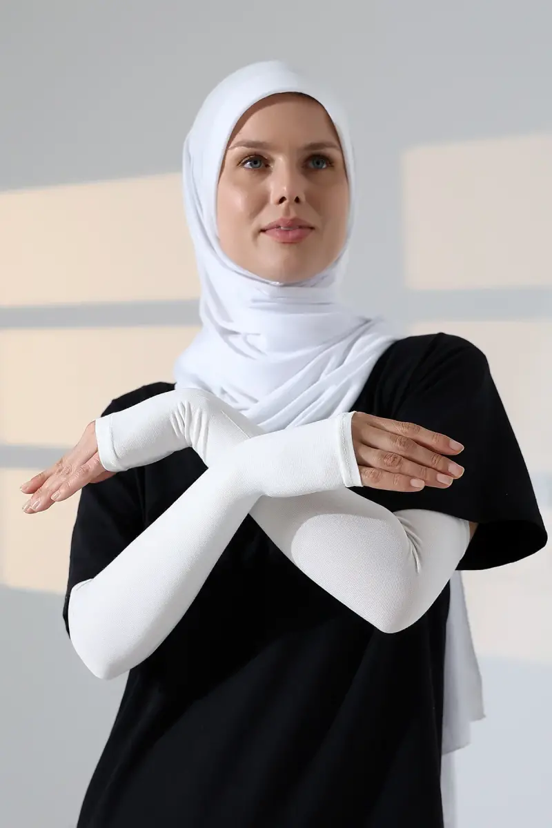 Kadın Avuç İçi Uzun Penye Tesettür Kolluk Krem - 3