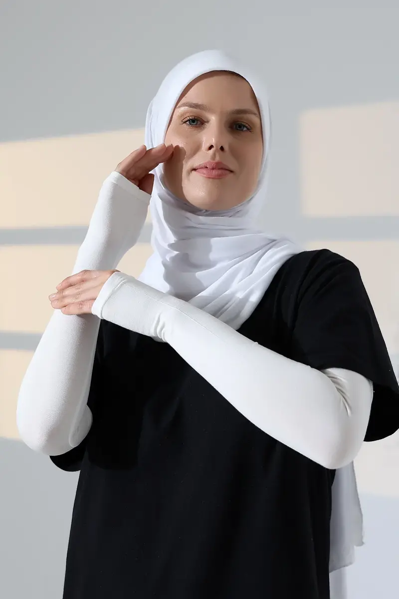 Kadın Avuç İçi Uzun Penye Tesettür Kolluk Krem - 4