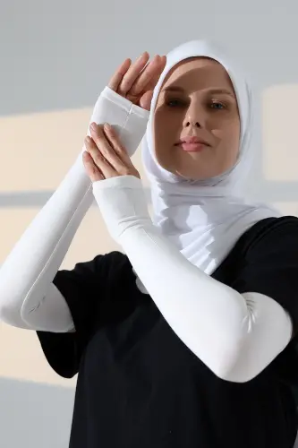 Kadın Avuç İçi Uzun Penye Tesettür Kolluk Krem - 2