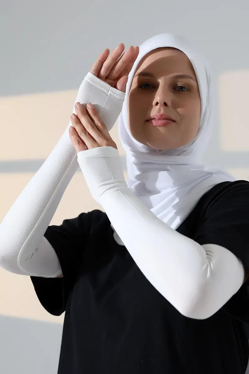 Kadın Avuç İçi Uzun Penye Tesettür Kolluk Krem - 2
