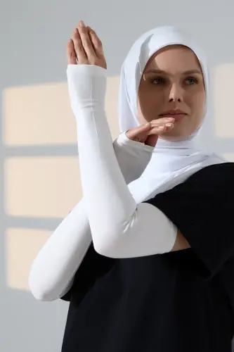 Kadın Avuç İçi Uzun Penye Tesettür Kolluk Krem - 6