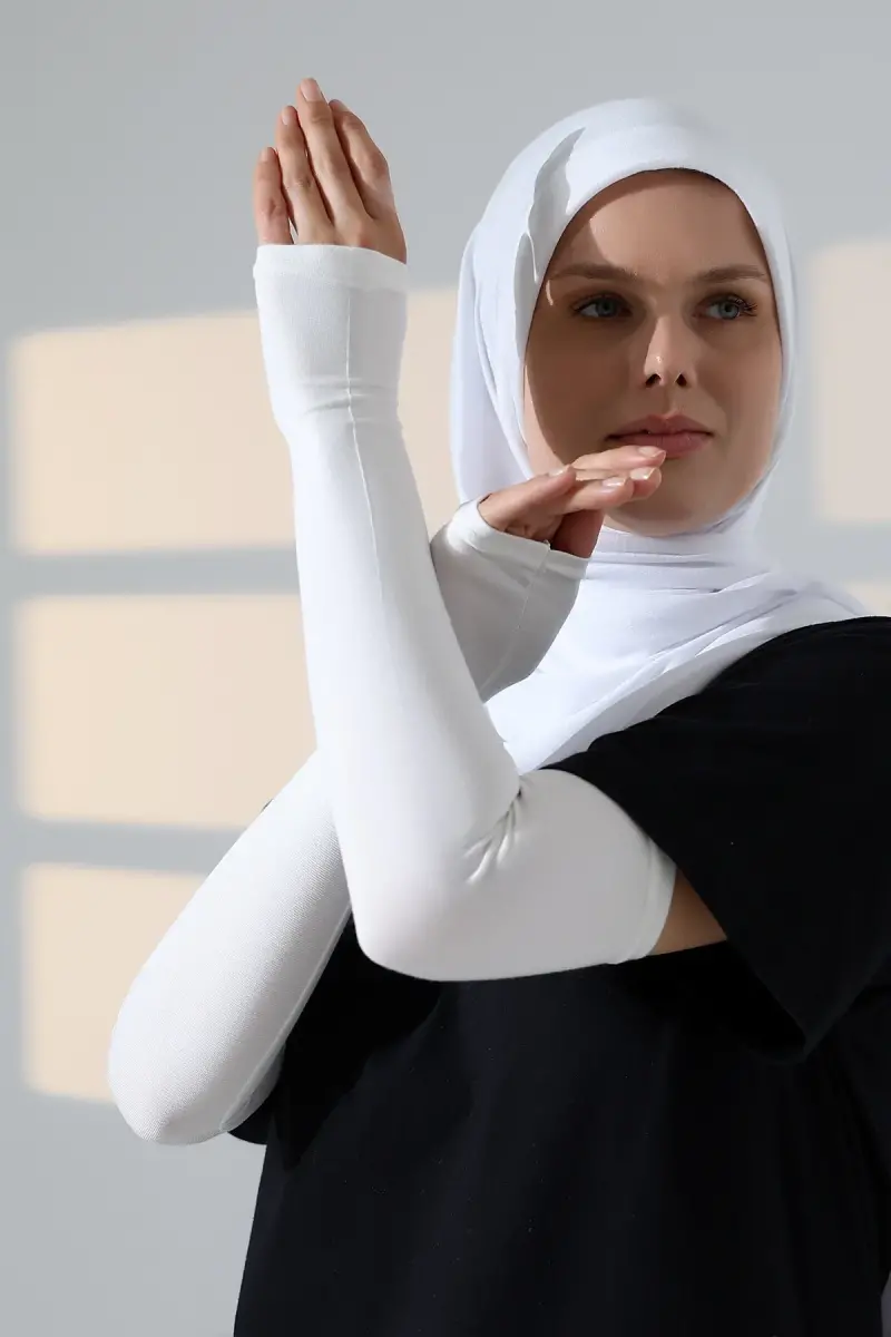 Kadın Avuç İçi Uzun Penye Tesettür Kolluk Krem - 6