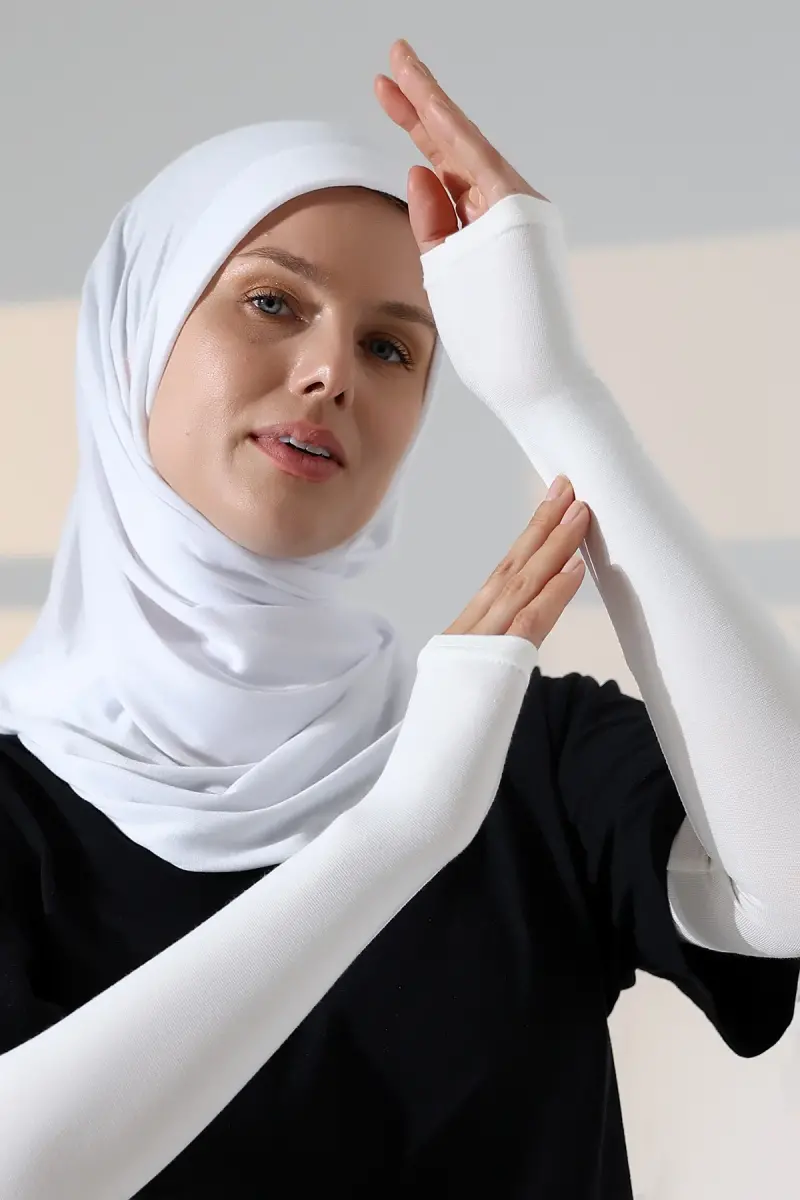 Kadın Avuç İçi Uzun Penye Tesettür Kolluk Krem - 1