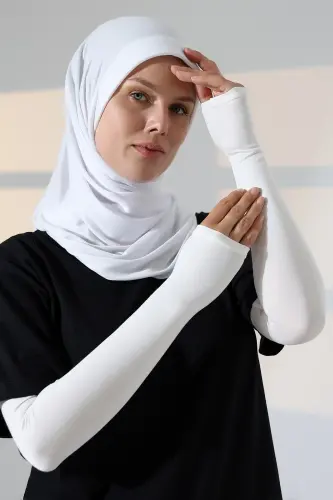 Kadın Avuç İçi Uzun Penye Tesettür Kolluk Krem - 7