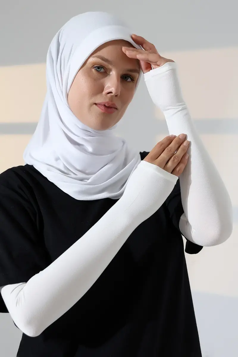Kadın Avuç İçi Uzun Penye Tesettür Kolluk Krem - 7