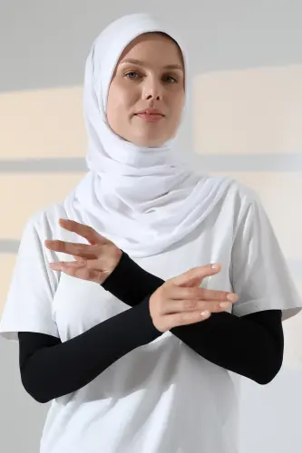 Kadın Avuç İçi Uzun Penye Tesettür Kolluk Siyah - 2