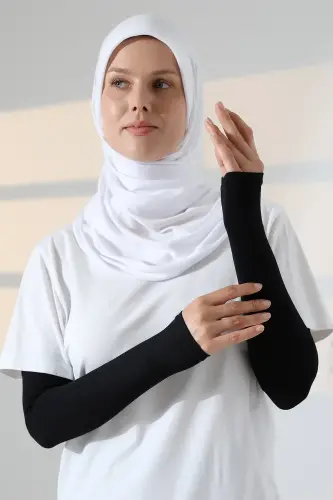 Kadın Avuç İçi Uzun Penye Tesettür Kolluk Siyah - 3