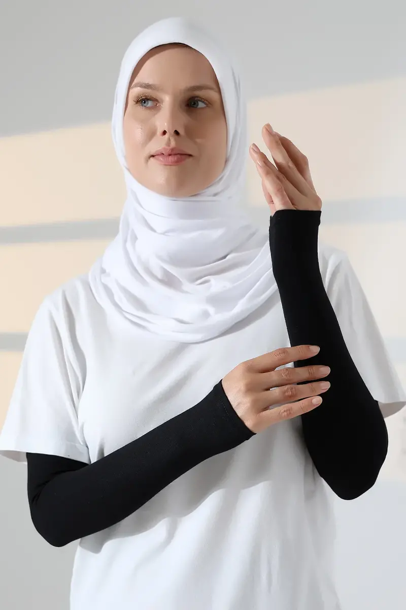 Kadın Avuç İçi Uzun Penye Tesettür Kolluk Siyah - 3