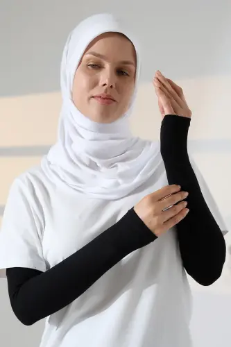 Kadın Avuç İçi Uzun Penye Tesettür Kolluk Siyah - 5