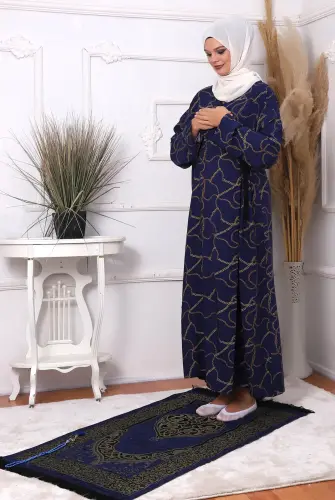 Kadın Biyeli Kruvaze Yaka Pamuklu Viskon Yandan Bağlamalı Namaz Elbisesi - Seccade - Tesbih - İbadet Seti - ihvanonline (1)