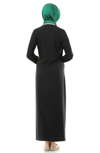 Kadın Biyeli Kruvaze Yaka Pamuklu Viskon Yandan Bağlamalı Namaz Elbisesi Siyah - 3