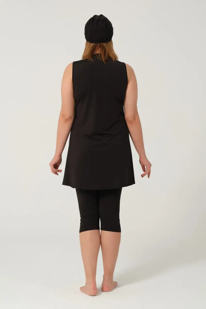 Kadın Büyük Beden Desenli Yarı Kapalı Tesettür Mayo Takımı 2525-25 Siyah - 4