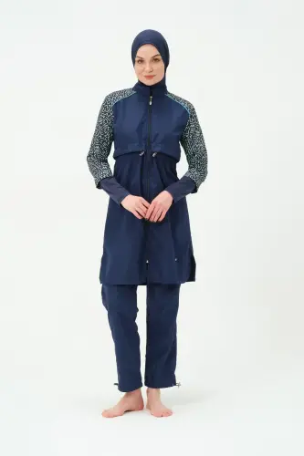 Kadın Büyük Beden Jileli Hızlı Kuruyan Tam Kapalı Tesettür Mayo 22165-25 Koyu Lacivert - 1