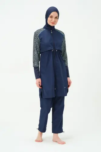 Kadın Büyük Beden Jileli Hızlı Kuruyan Tam Kapalı Tesettür Mayo 22165-25 Koyu Lacivert - 3