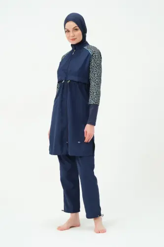 Kadın Büyük Beden Jileli Hızlı Kuruyan Tam Kapalı Tesettür Mayo 22165-25 Koyu Lacivert - 4