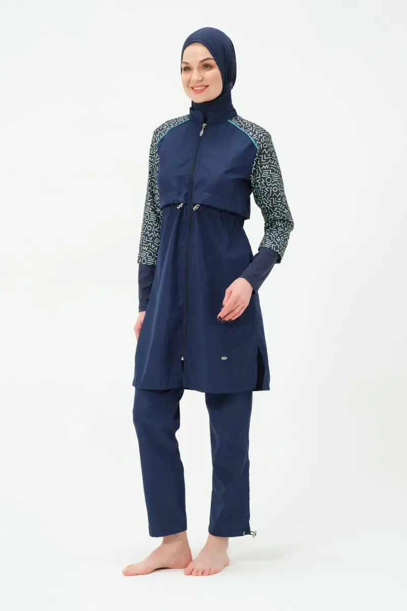 Kadın Büyük Beden Jileli Hızlı Kuruyan Tam Kapalı Tesettür Mayo 22165-25 Koyu Lacivert - 5