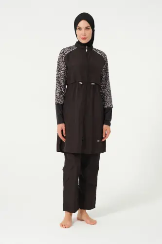 Kadın Büyük Beden Jileli Hızlı Kuruyan Tam Kapalı Tesettür Mayo 22165-25 Siyah - 1