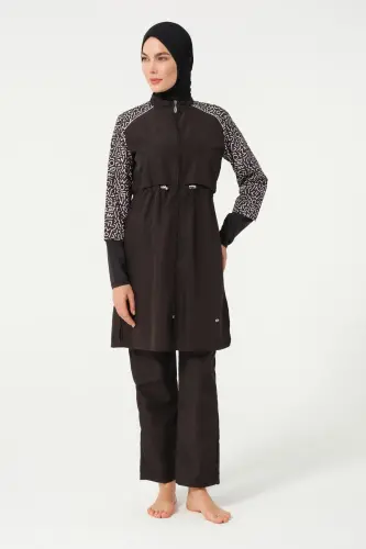 Kadın Büyük Beden Jileli Hızlı Kuruyan Tam Kapalı Tesettür Mayo 22165-25 Siyah - 4