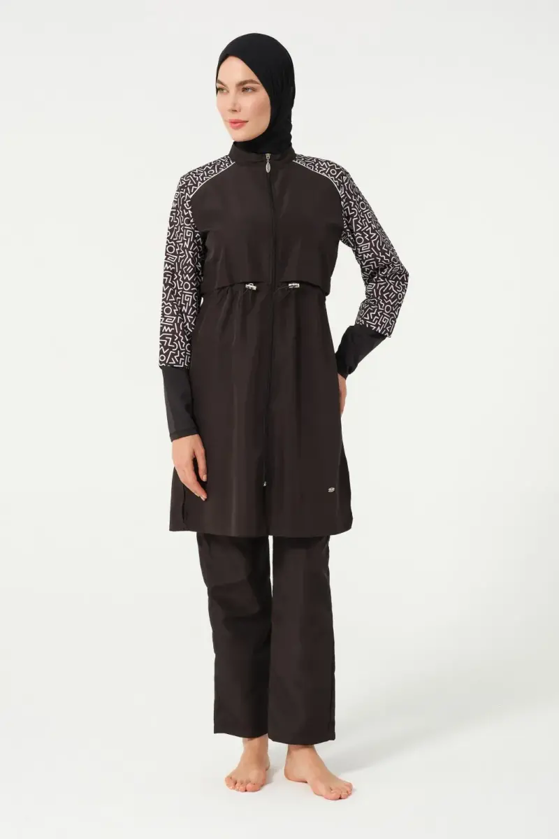 Kadın Büyük Beden Jileli Hızlı Kuruyan Tam Kapalı Tesettür Mayo 22165-25 Siyah - 4