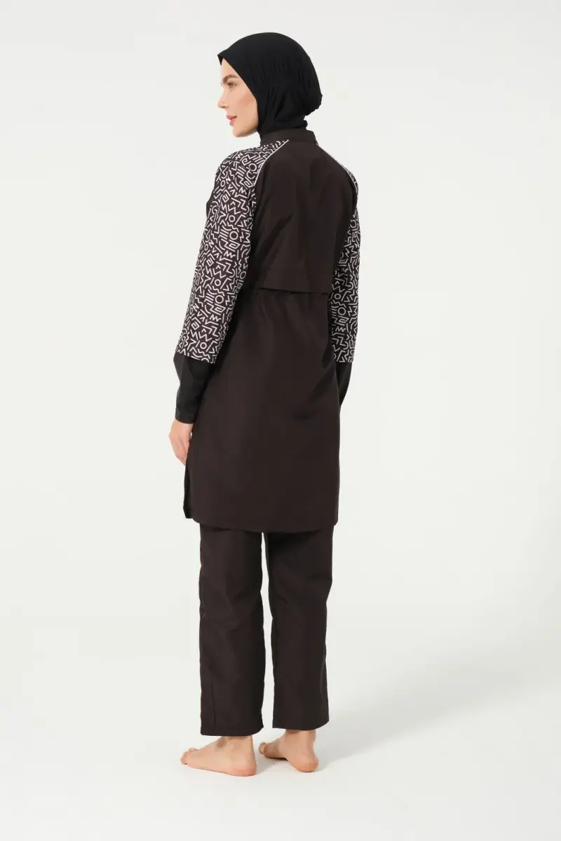Kadın Büyük Beden Jileli Hızlı Kuruyan Tam Kapalı Tesettür Mayo 22165-25 Siyah - 5