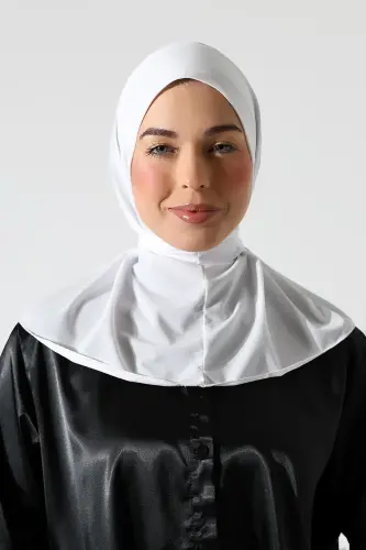 Kadın Çıtçıtlı Bağlamalı Tesettür Hazır Pratik Şal Beyaz 