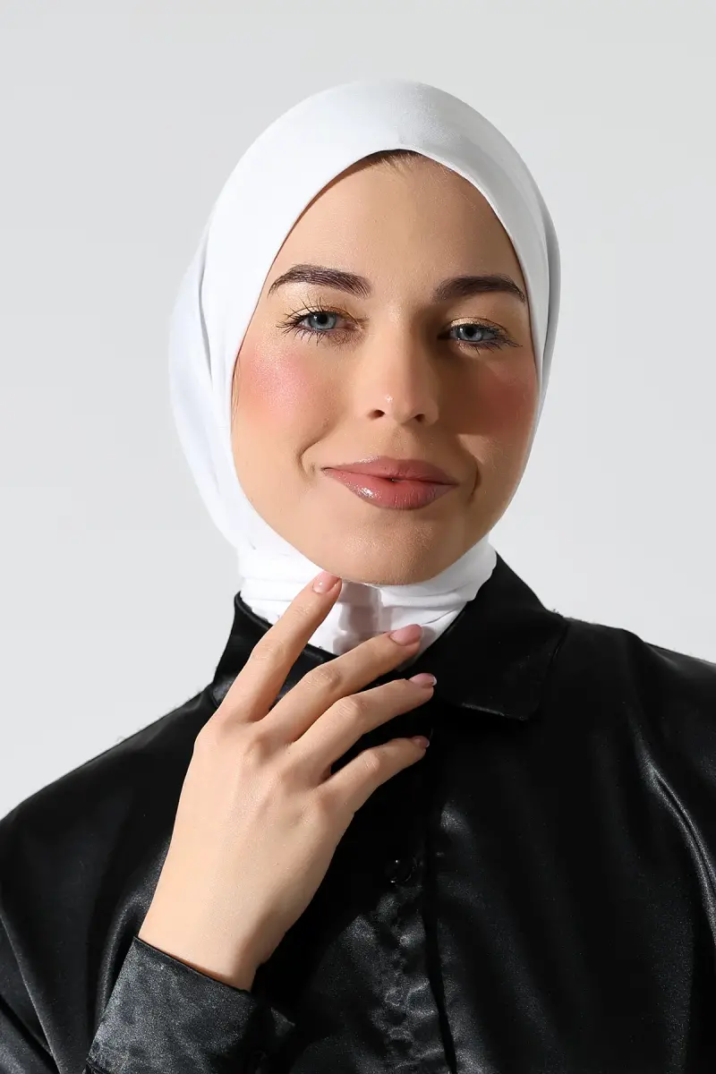Kadın Çıtçıtlı Bağlamalı Tesettür Hazır Pratik Şal Beyaz - 2