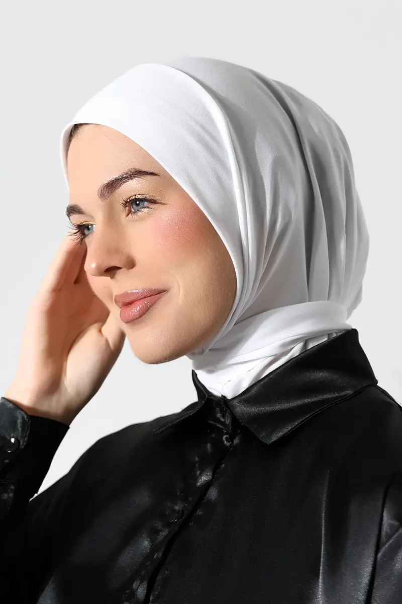 Kadın Çıtçıtlı Bağlamalı Tesettür Hazır Pratik Şal Beyaz - 3