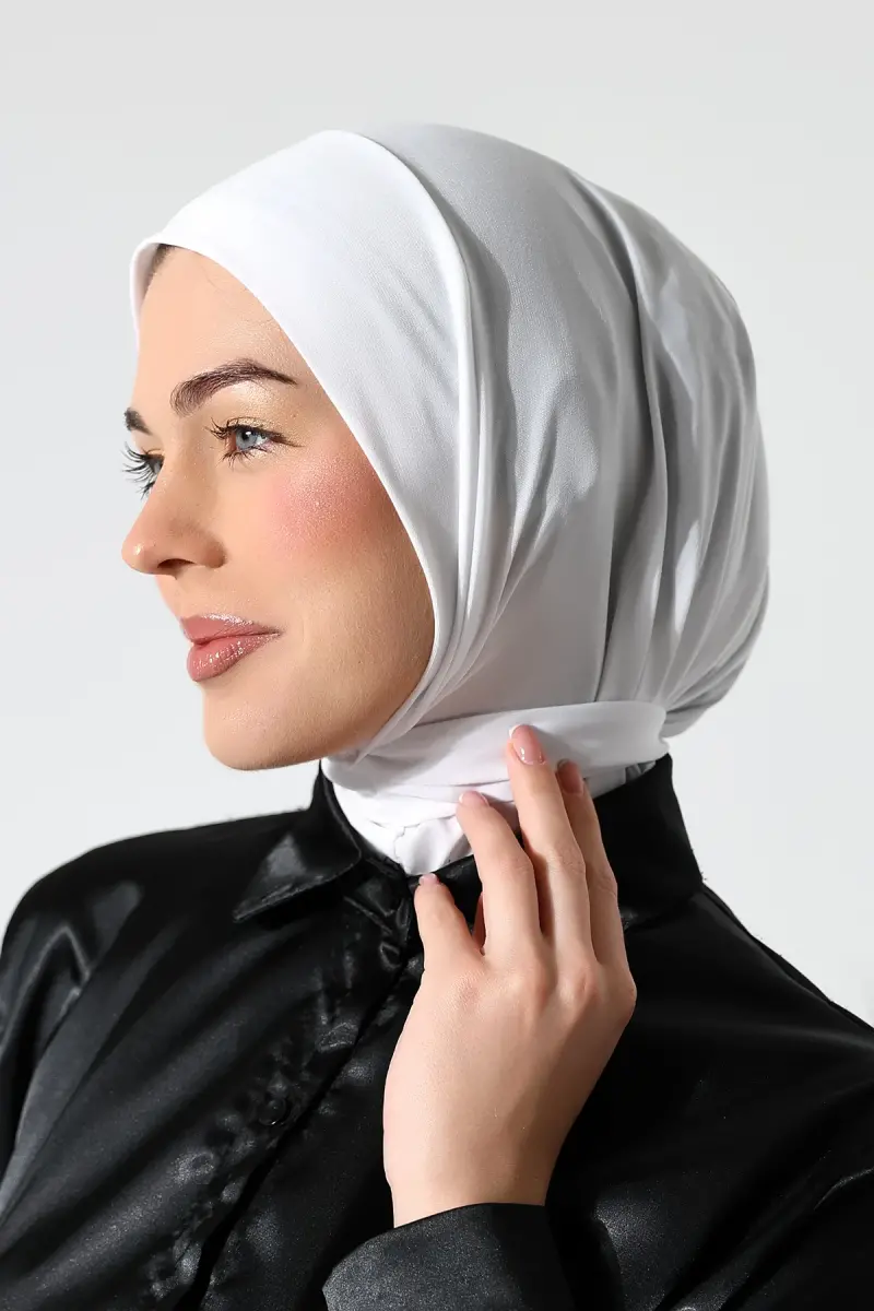 Kadın Çıtçıtlı Bağlamalı Tesettür Hazır Pratik Şal Beyaz - 4
