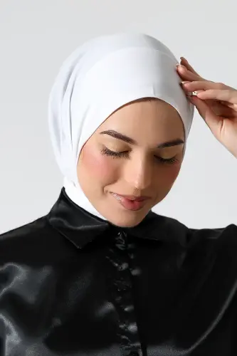 Kadın Çıtçıtlı Bağlamalı Tesettür Hazır Pratik Şal Beyaz - 5