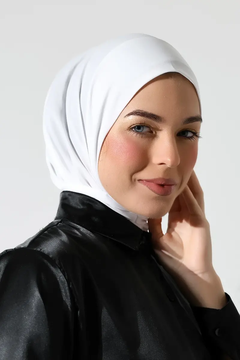 Kadın Çıtçıtlı Bağlamalı Tesettür Hazır Pratik Şal Beyaz - 6