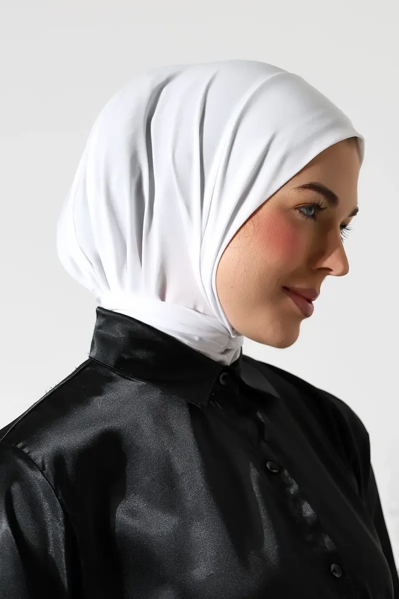 Kadın Çıtçıtlı Bağlamalı Tesettür Hazır Pratik Şal Beyaz - 7