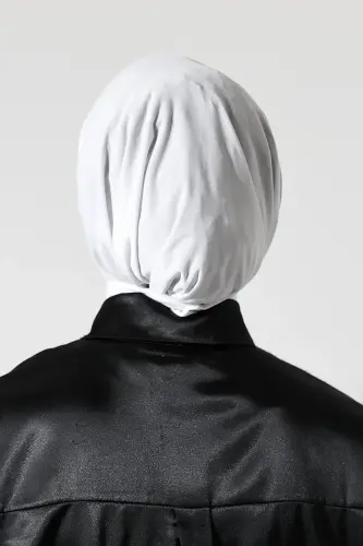 Kadın Çıtçıtlı Bağlamalı Tesettür Hazır Pratik Şal Beyaz - 8