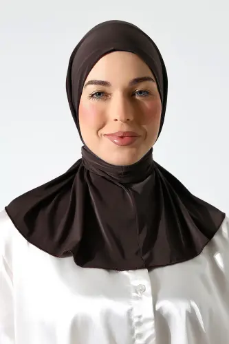 Kadın Çıtçıtlı Bağlamalı Tesettür Hazır Pratik Şal Kahverengi 