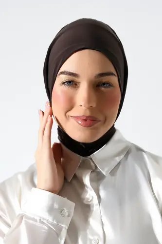 Kadın Çıtçıtlı Bağlamalı Tesettür Hazır Pratik Şal Kahverengi - 2