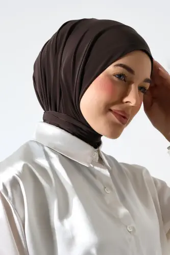 Kadın Çıtçıtlı Bağlamalı Tesettür Hazır Pratik Şal Kahverengi - 3