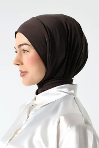 Kadın Çıtçıtlı Bağlamalı Tesettür Hazır Pratik Şal Kahverengi - 6