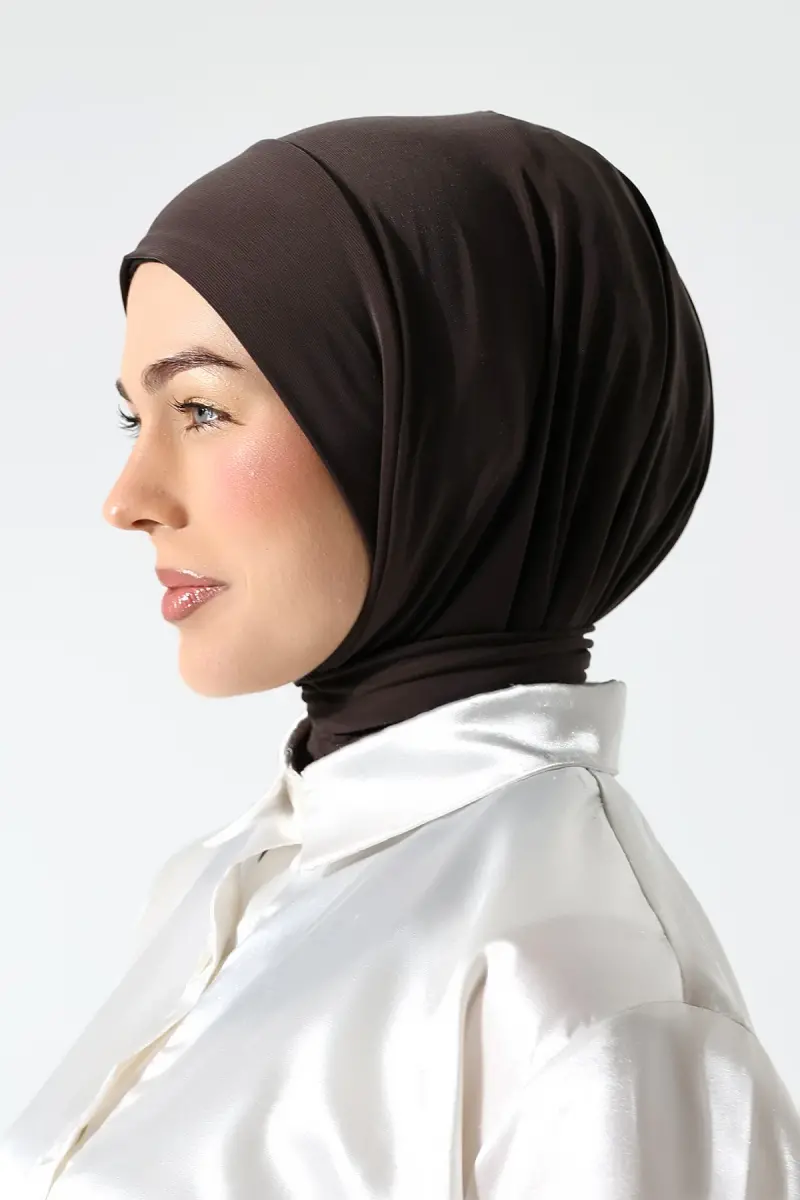 Kadın Çıtçıtlı Bağlamalı Tesettür Hazır Pratik Şal Kahverengi - 6