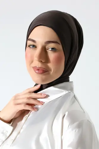 Kadın Çıtçıtlı Bağlamalı Tesettür Hazır Pratik Şal Kahverengi - 7