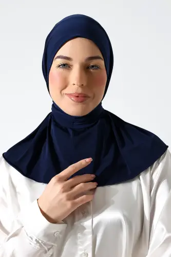 Kadın Çıtçıtlı Bağlamalı Tesettür Hazır Pratik Şal Lacivert 