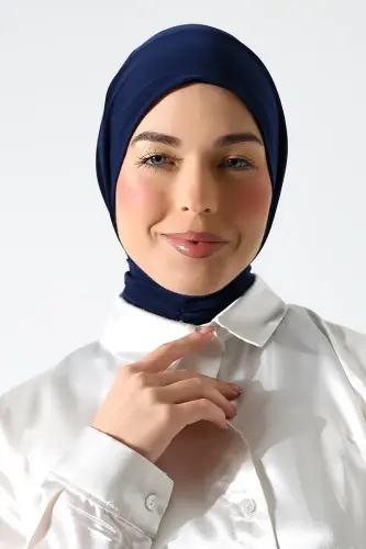 Kadın Çıtçıtlı Bağlamalı Tesettür Hazır Pratik Şal Lacivert - 2